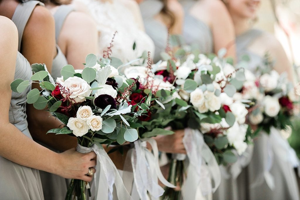 Wedding flowers with bridal party 